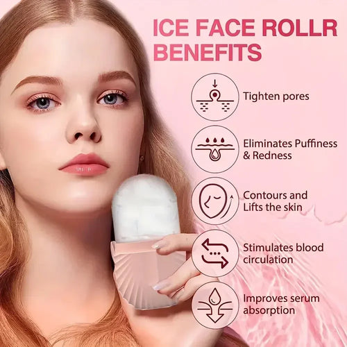 Kit de Rolo Facial de Gelo Reutilizável + Gua Sha em Aço Inoxidável para Cuidados com a Pele, Massagem Facial, Lifting e Contorno Facial.