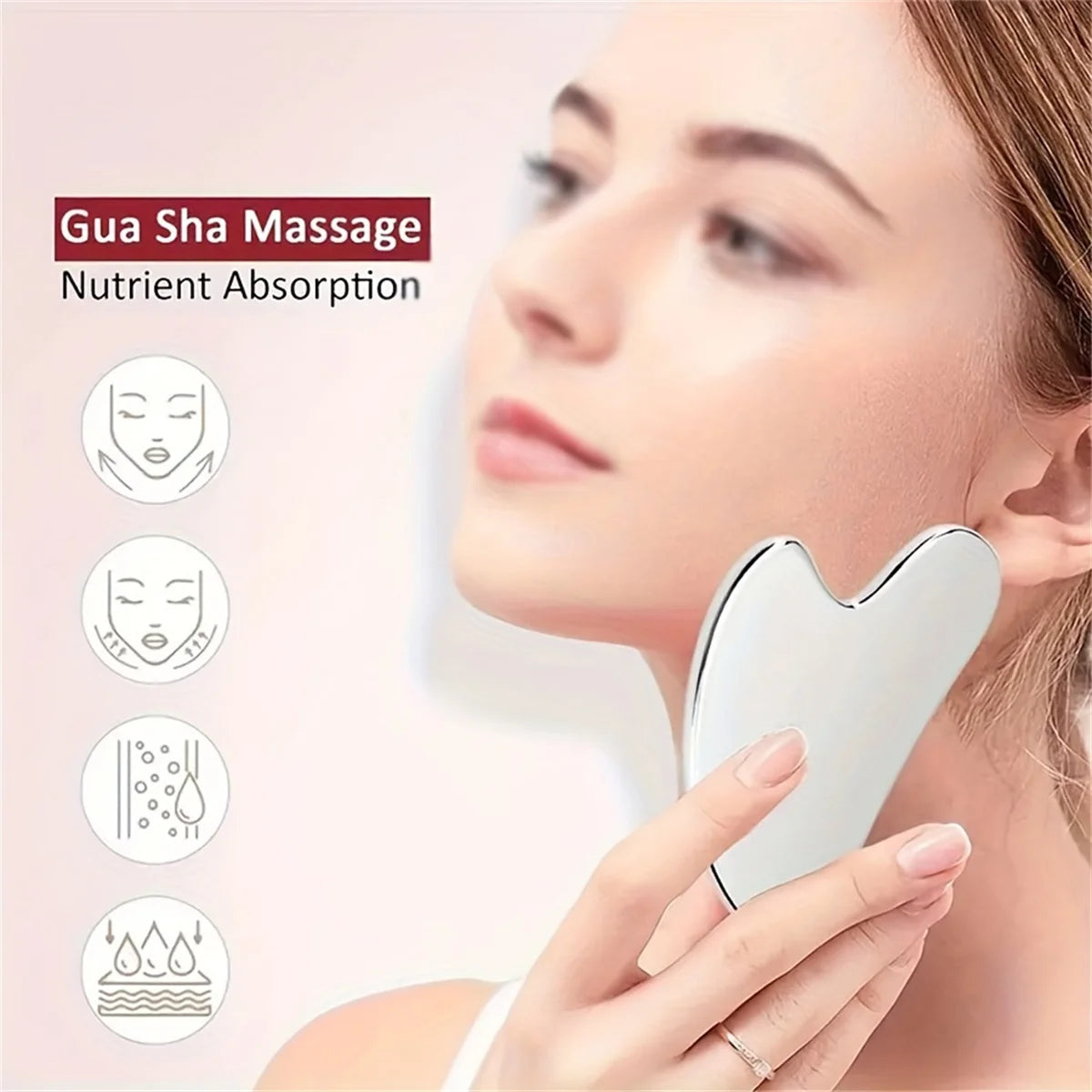 Gua Sha em Aço Inoxidável para Massagem Facial | Lifting, Contorno e Skincare