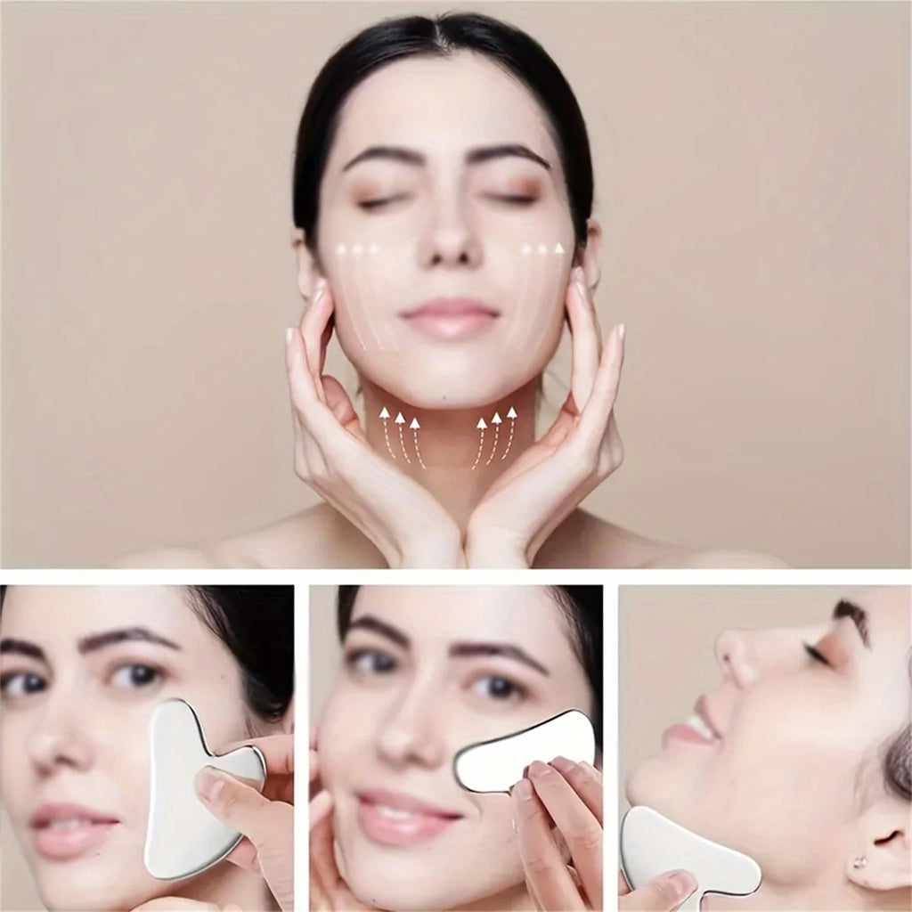 Gua Sha em Aço Inoxidável para Massagem Facial | Lifting, Contorno e Skincare