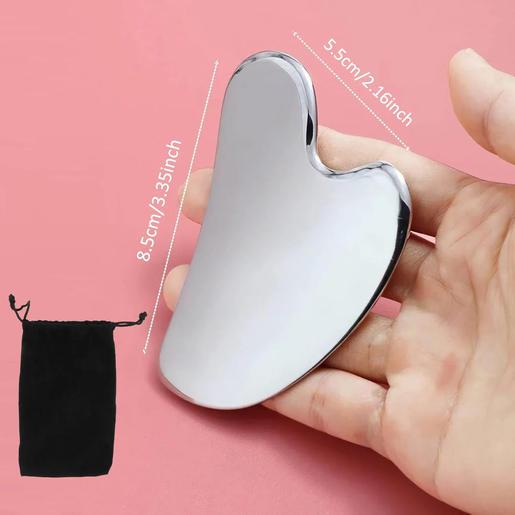 Gua Sha em Aço Inoxidável para Massagem Facial | Lifting, Contorno e Skincare